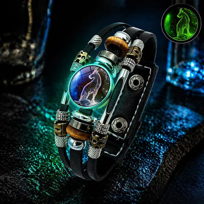 🎁 Buy 1, Get 1 FREE! Glow-in-the-Dark Leather Zodiac Sign Bracelet for Men & Women (6.9/8.1 inches) – Personalized Constellation Jewelry ✨♑️