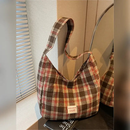 Vintage Plaid Slouchy Shoulder Bag