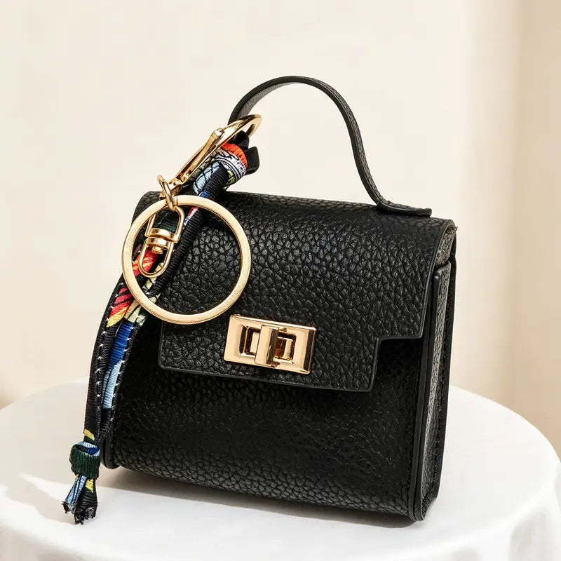 Mini Square Bag Pendant Keychain - High Quality Leather with Colorful Strap