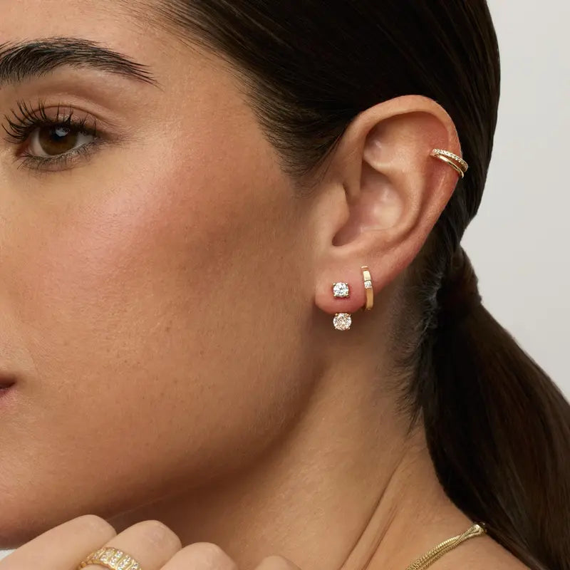 18K Gold Plated Sterling Silver Posts Cubic Zirconia Ear Jacket Statement Earrings for Women | Front & Back Stud Earring Jackets