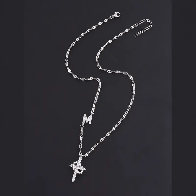 Crystal Initial Cross Necklace