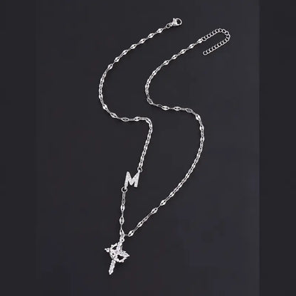 Crystal Initial Cross Necklace