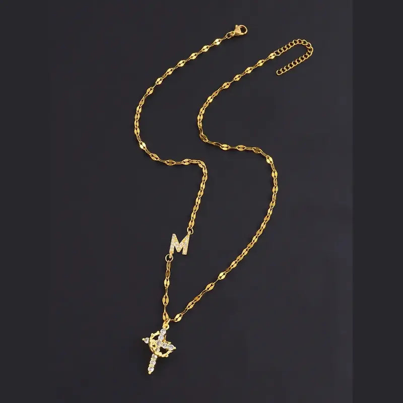Crystal Initial Cross Necklace