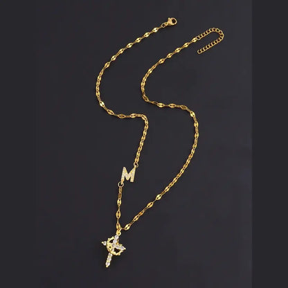 Crystal Initial Cross Necklace