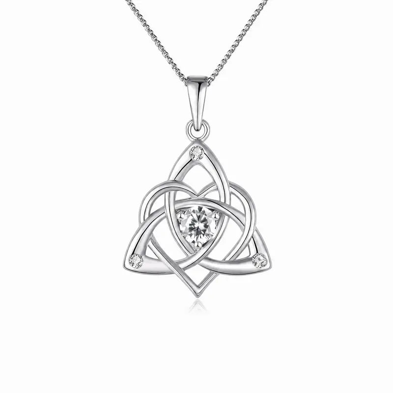 Celtic Birthstone Necklace for Women, Silver Plated Copper Triquetra Celtic Knot Heart Pendant with 12 Birthstone Options