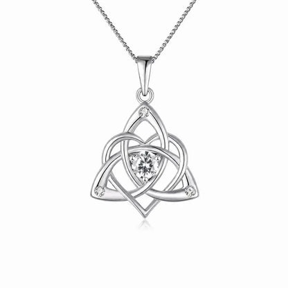 Celtic Birthstone Necklace for Women, Silver Plated Copper Triquetra Celtic Knot Heart Pendant with 12 Birthstone Options