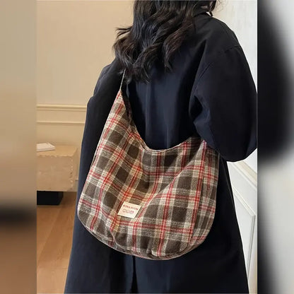 Vintage Plaid Slouchy Shoulder Bag