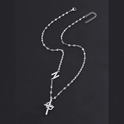 Crystal Initial Cross Necklace