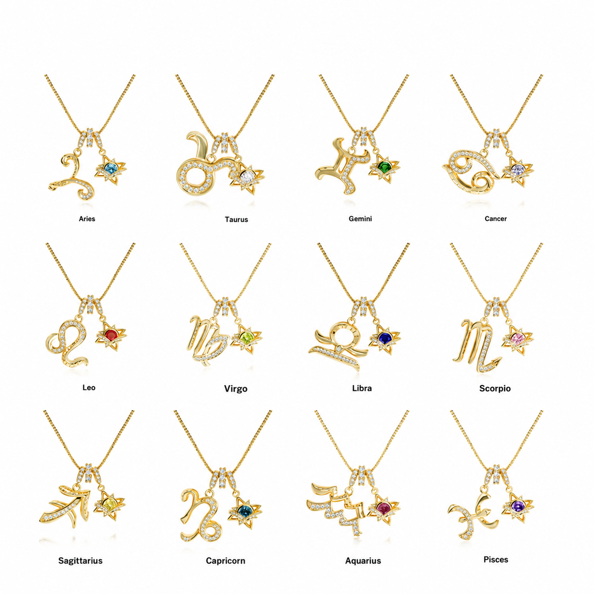 18K Gold-Plated Colorful Zodiac Star Necklace