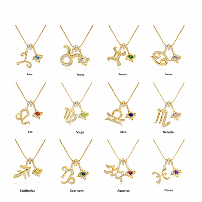 18K Gold-Plated Colorful Zodiac Star Necklace