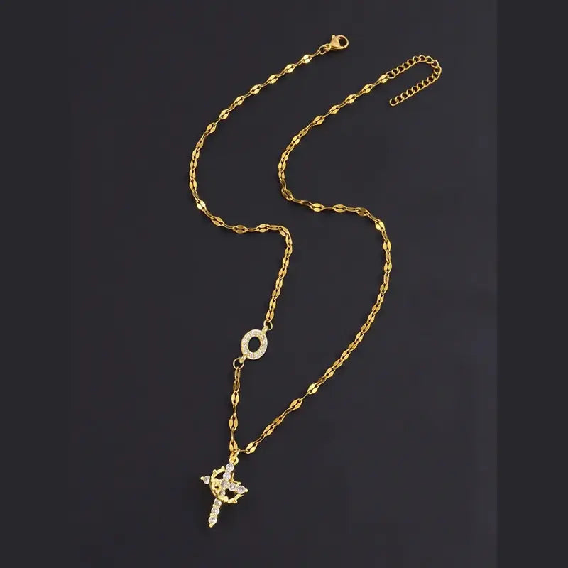 Crystal Initial Cross Necklace