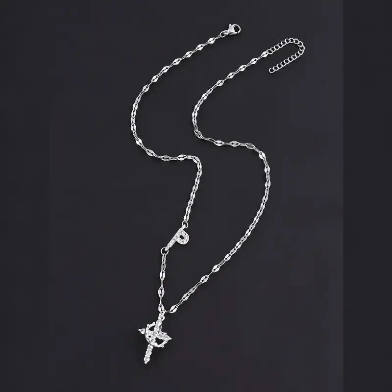 Crystal Initial Cross Necklace