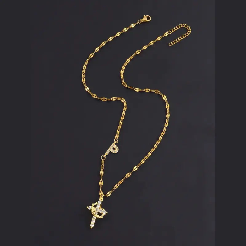 Crystal Initial Cross Necklace