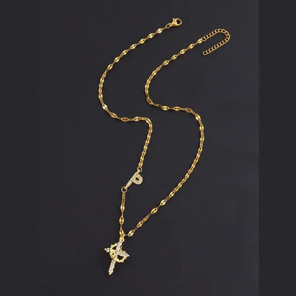 Crystal Initial Cross Necklace