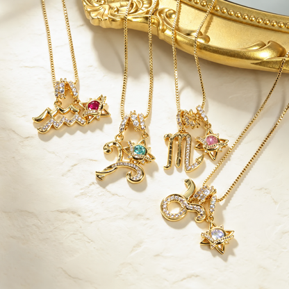 18K Gold-Plated Colorful Zodiac Star Necklace