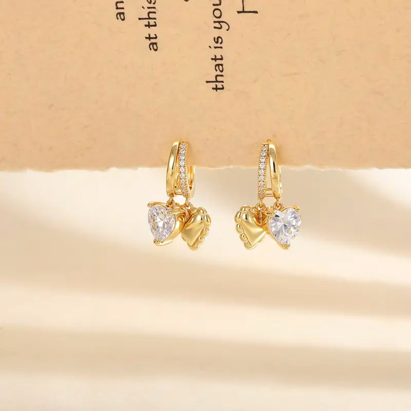 Women 14K Gold Plated Heart-Shaped Pendant Earrings
