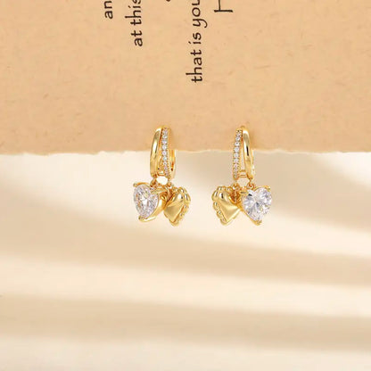 Women 14K Gold Plated Heart-Shaped Pendant Earrings