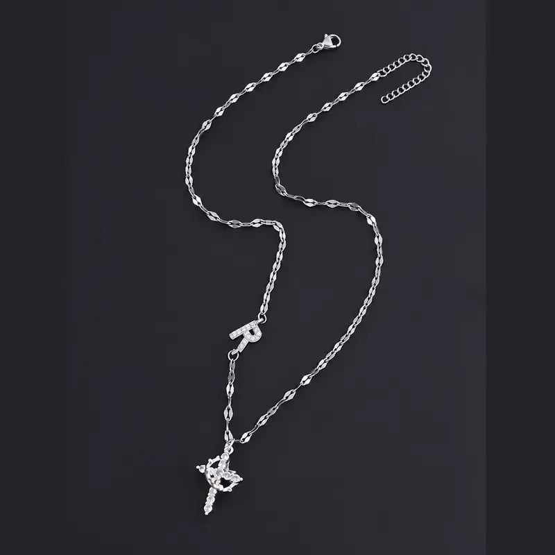 Crystal Initial Cross Necklace