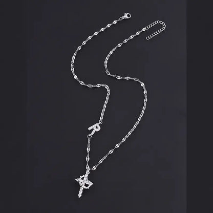 Crystal Initial Cross Necklace