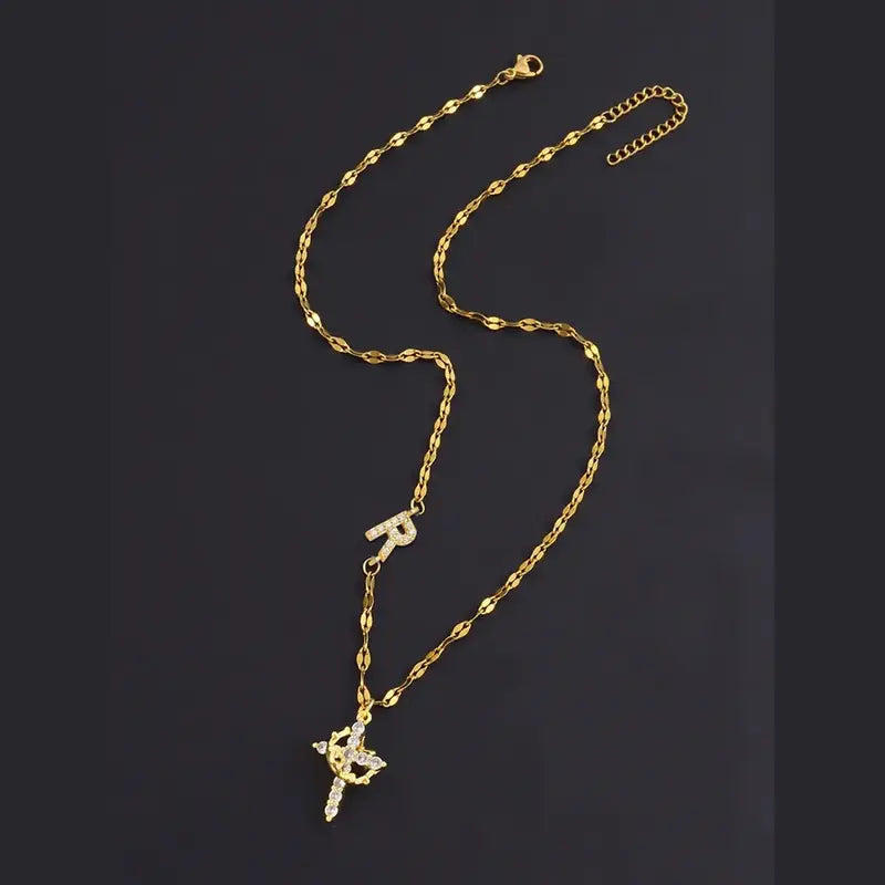 Crystal Initial Cross Necklace