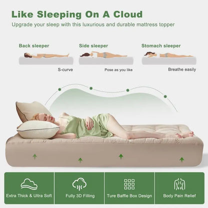 Bamboo Cooling Mattress Topper with Fitted Sheet