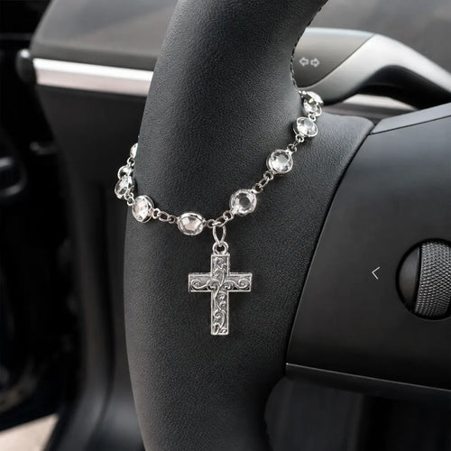 Faith-Inspired Crystal Cross Car Steering Wheel Charm
