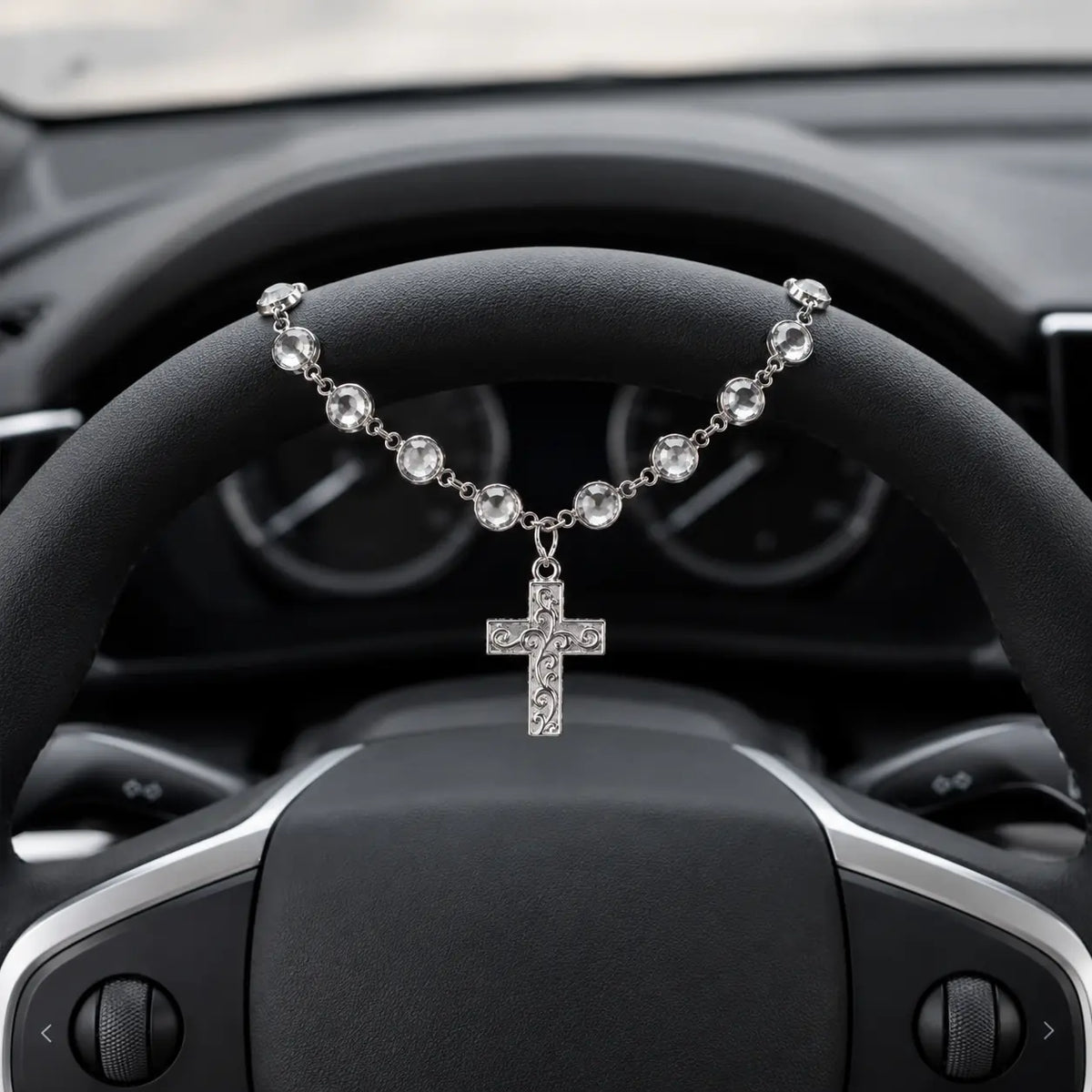 Faith-Inspired Crystal Cross Car Steering Wheel Charm