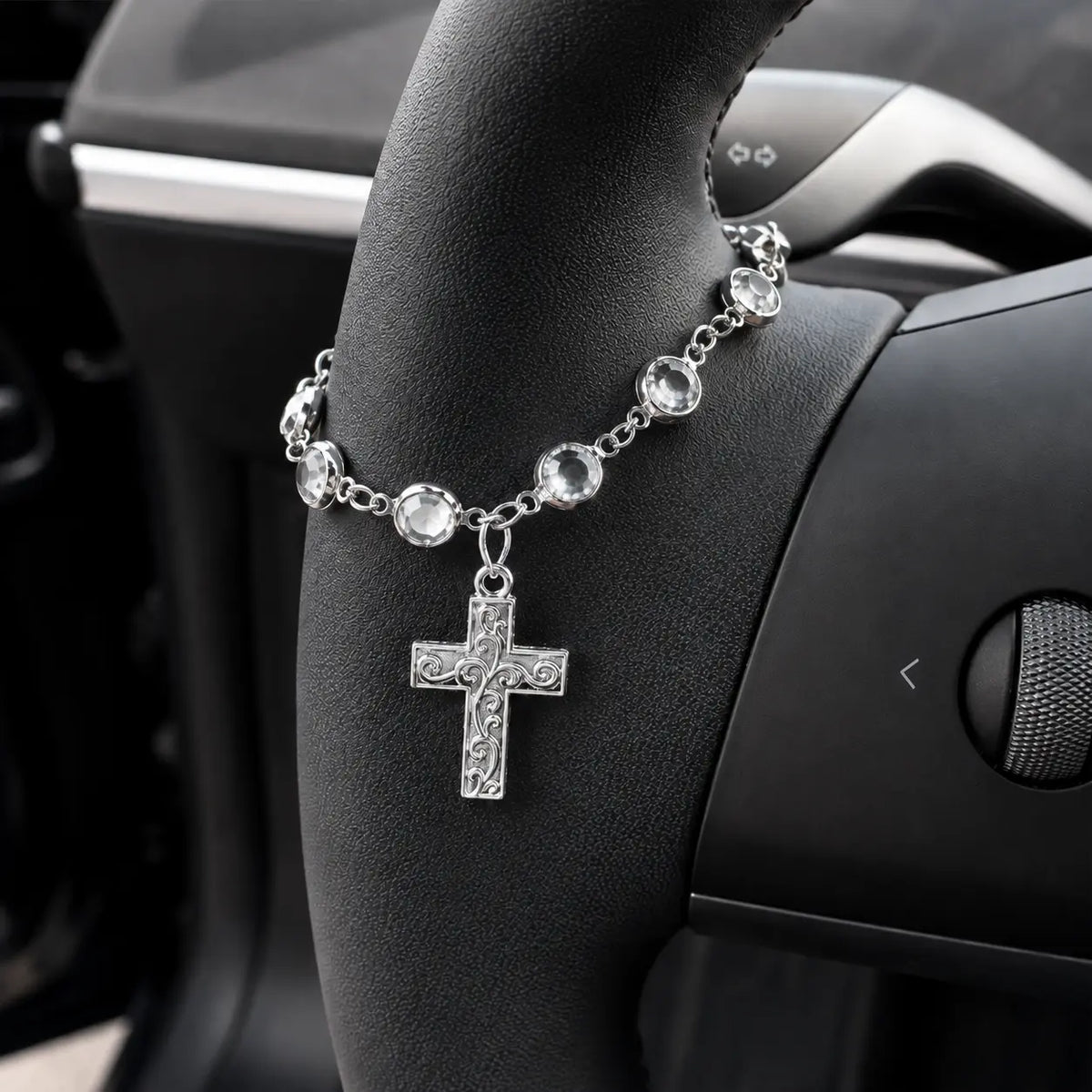 Faith-Inspired Crystal Cross Car Steering Wheel Charm