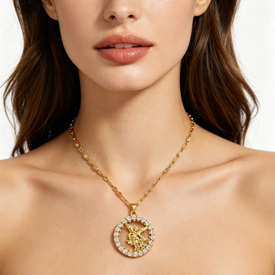 St. Michael Halo Pendant Necklace – Symbol of Protection & Strength