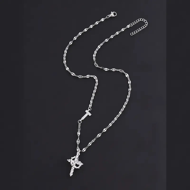 Crystal Initial Cross Necklace