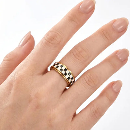 Checkered Spinner Ring – Stainless Steel Fidget Band