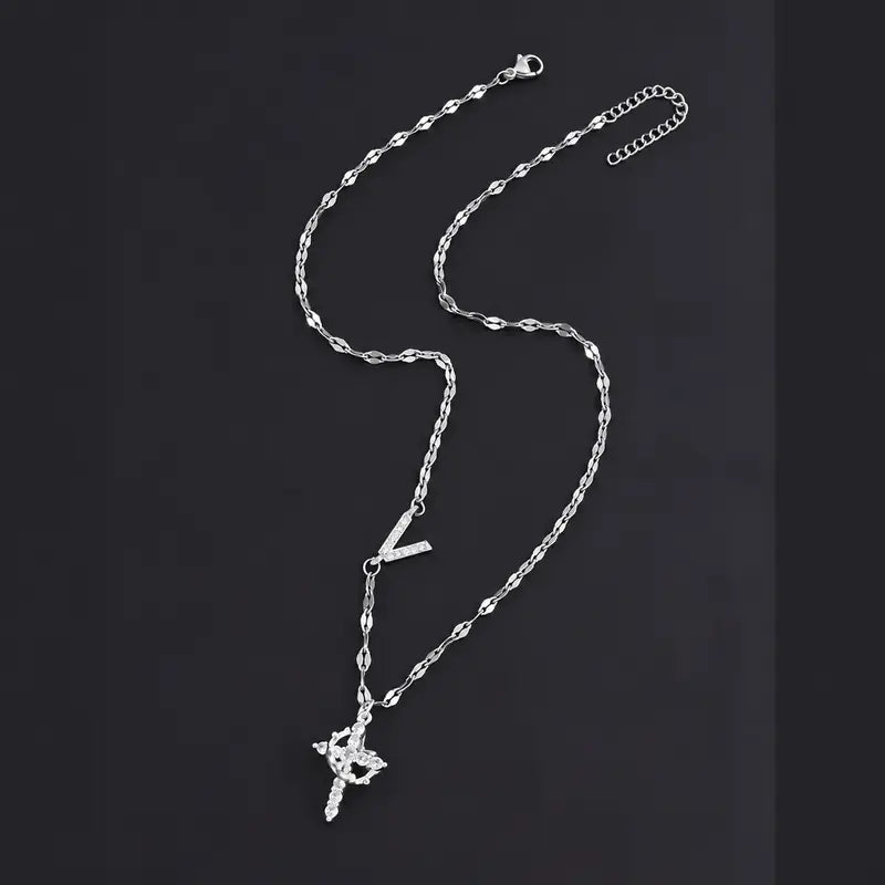 Crystal Initial Cross Necklace