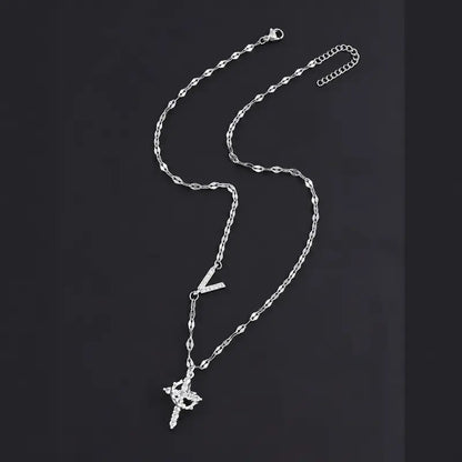 Crystal Initial Cross Necklace