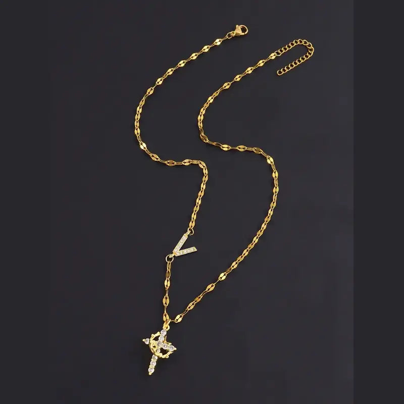 Crystal Initial Cross Necklace