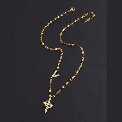 Crystal Initial Cross Necklace