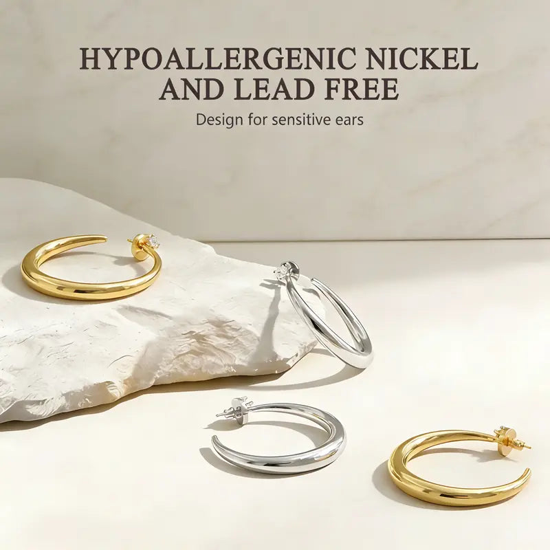 14K Gold & White Gold Plated Chunky Hoop Earrings – Lightweight & Hypoallergenic