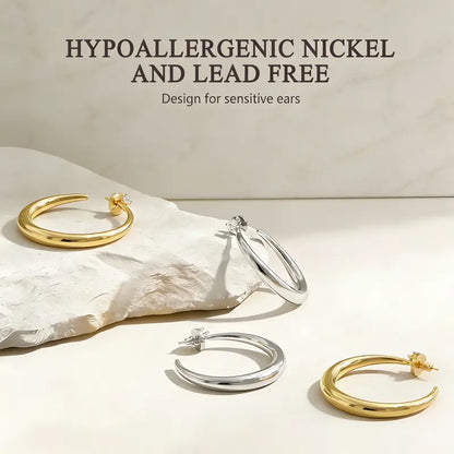 14K Gold & White Gold Plated Chunky Hoop Earrings – Lightweight & Hypoallergenic