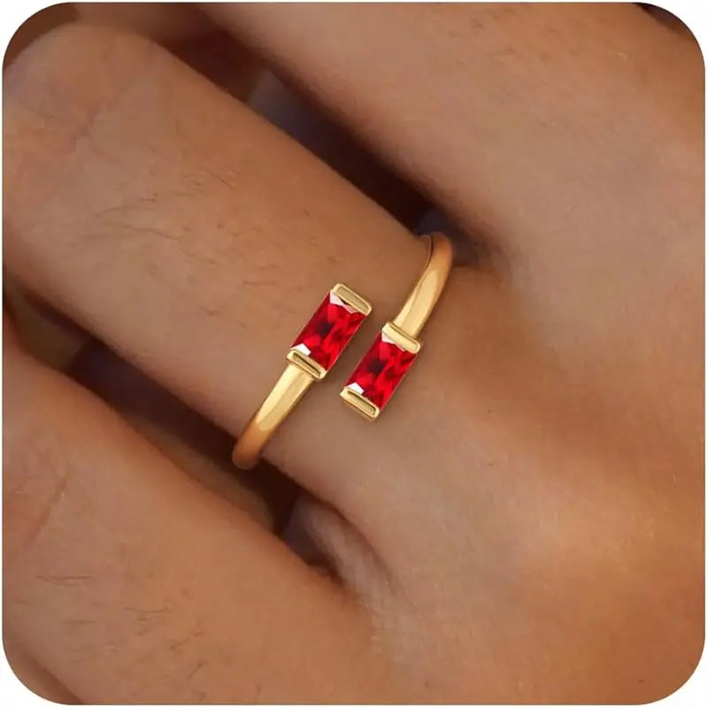 14K Gold Plated Adjustable Emerald Birthstone Ring｜Personalized Double Birthstone Ring