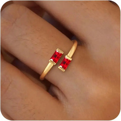 14K Gold Plated Adjustable Emerald Birthstone Ring｜Personalized Double Birthstone Ring