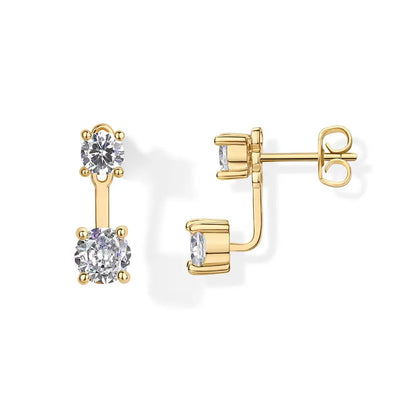 18K Gold Plated Sterling Silver Posts Cubic Zirconia Ear Jacket Statement Earrings for Women | Front & Back Stud Earring Jackets