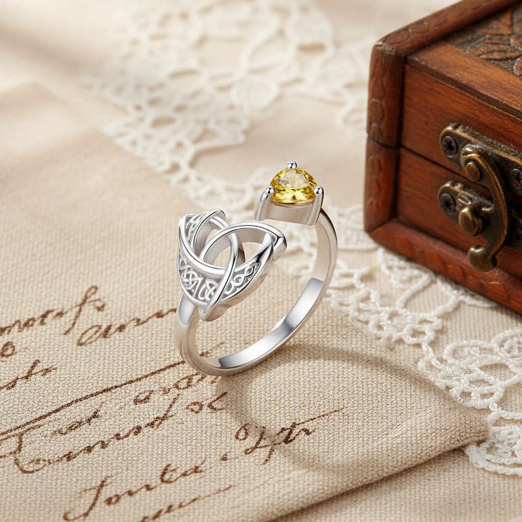 925 Sterling Silver Celtic Heart Birthstone Ring