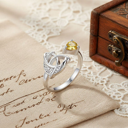 925 Sterling Silver Celtic Heart Birthstone Ring