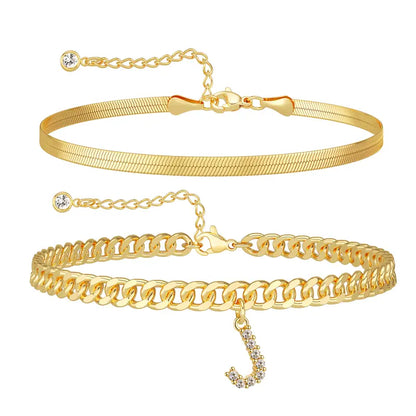 Women 14K Gold Plated Ankle Bracelet with Letter Pendant