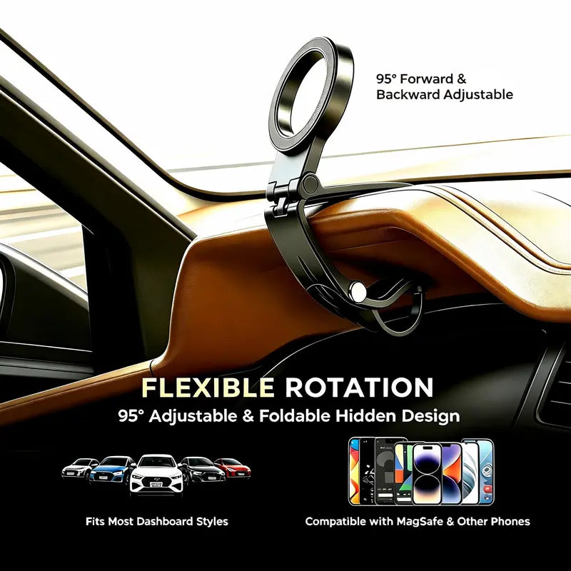 Magnetic Car Phone Holder | Dashboard & Sun Visor Foldable Mount