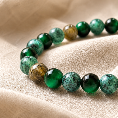 Golden Wish Mixed Green Stone Stretch Bracelet