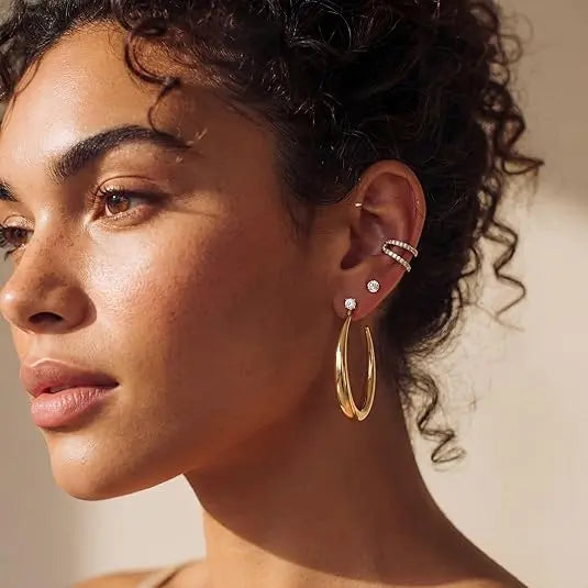 14K Gold & White Gold Plated Chunky Hoop Earrings – Lightweight & Hypoallergenic