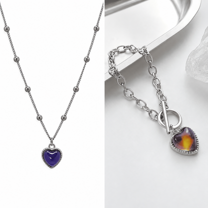 MoodShift Color-Changing Heart Necklace & Bracelet Set