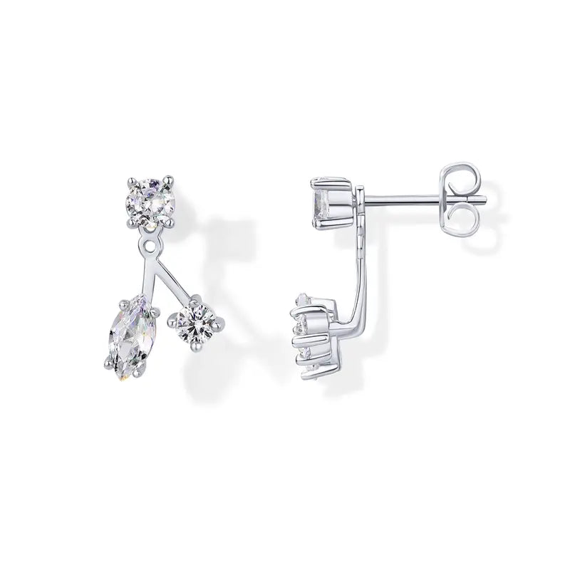 18K Gold Plated Sterling Silver Posts Cubic Zirconia Ear Jacket Statement Earrings for Women | Front & Back Stud Earring Jackets