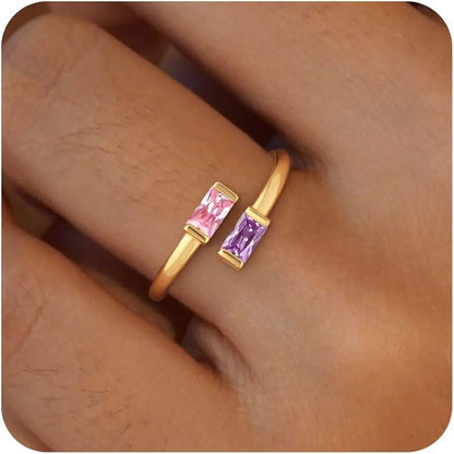 14K Gold Plated Adjustable Emerald Birthstone Ring｜Personalized Double Birthstone Ring