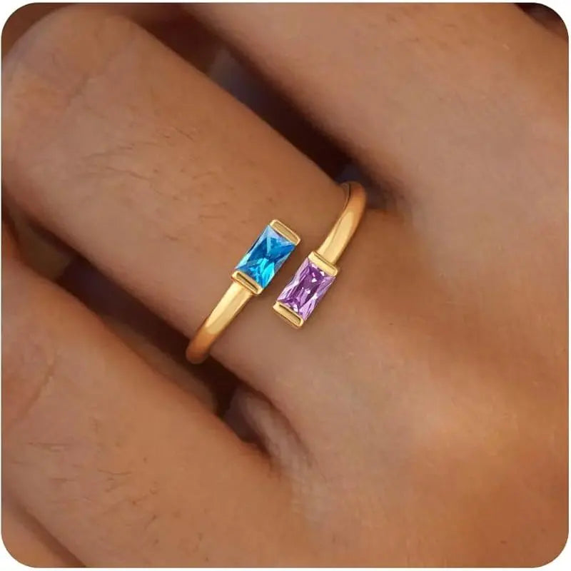 14K Gold Plated Adjustable Emerald Birthstone Ring｜Personalized Double Birthstone Ring